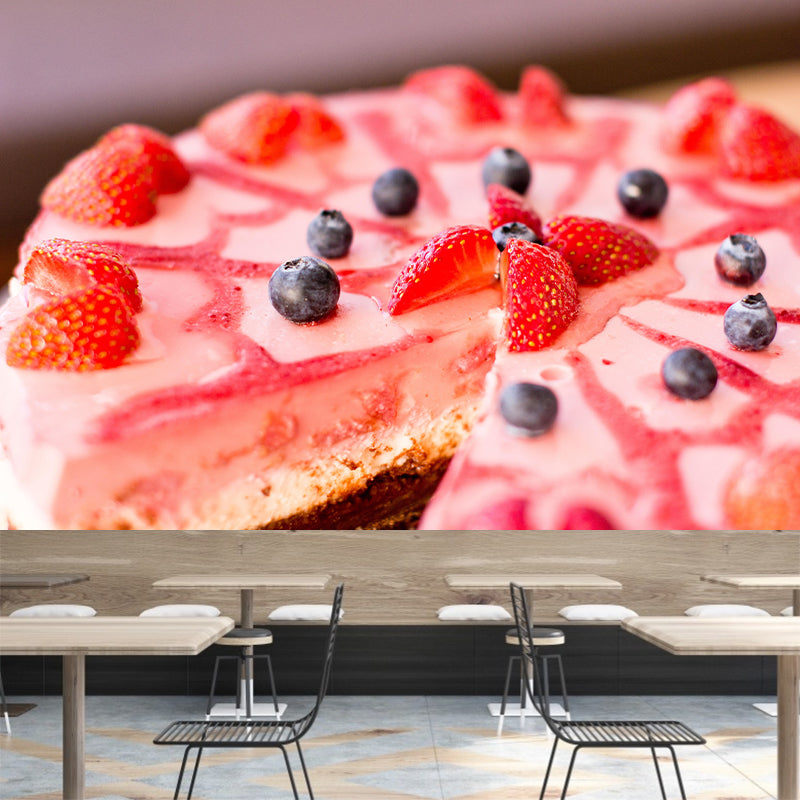 Cheesecake Dessert Wall Mural Minimalist Decoration Stain Resistant for Dessert Shop