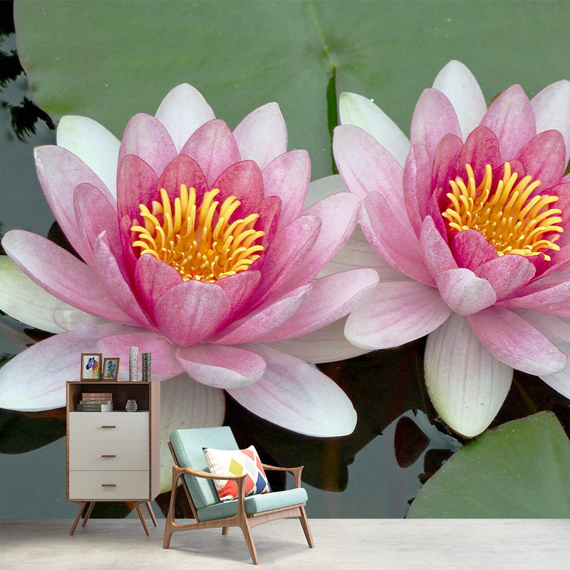 Customized Contemporary Lotus Mural Mildew Resistant for Sitting Room Bedroom