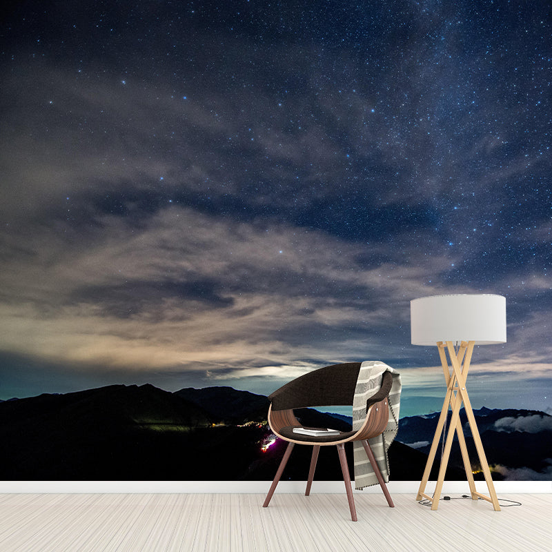 Dark Color Sky Wall Murals Moisture Resistant Contemporary Wall Art for Bedroom