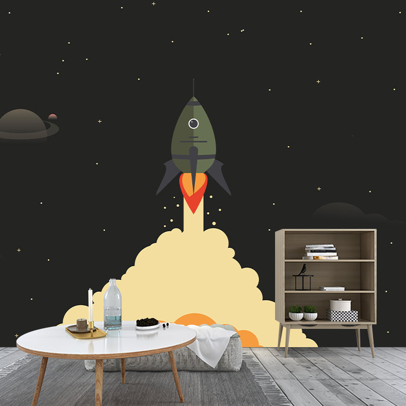 Rocket Launching Mural Wallpaper Creative Wall Covering for Kids Nursery Bedroom