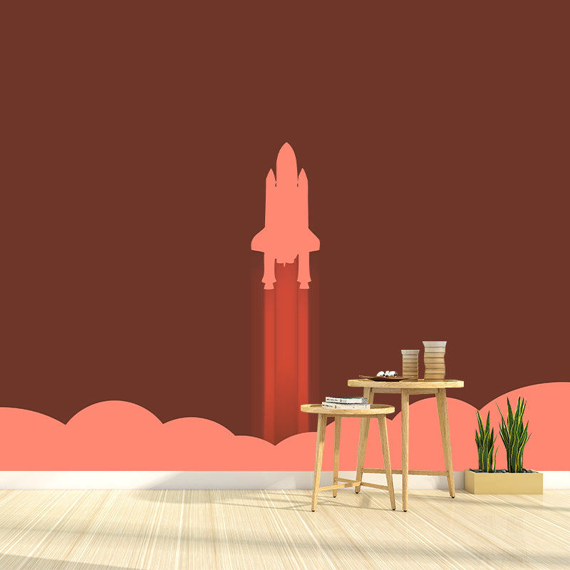 Rocket Launching Mural Wallpaper Creative Wall Covering for Kids Nursery Bedroom