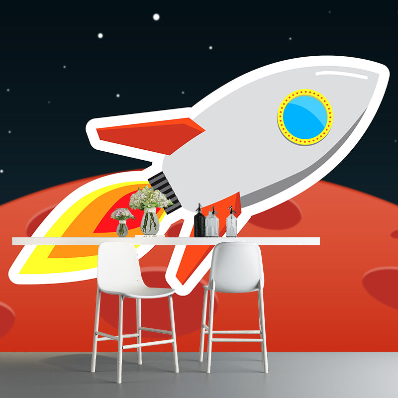 Rocket Launching Mural Wallpaper Creative Wall Covering for Kids Nursery Bedroom