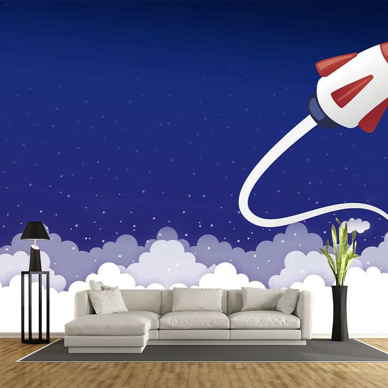 Rocket Launching Wallpaper Mural Creative Wall Covering for Kids Nursery Bedroom