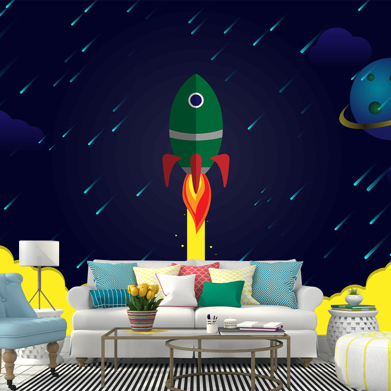 Rocket Launching Wallpaper Mural Creative Wall Covering for Kids Nursery Bedroom