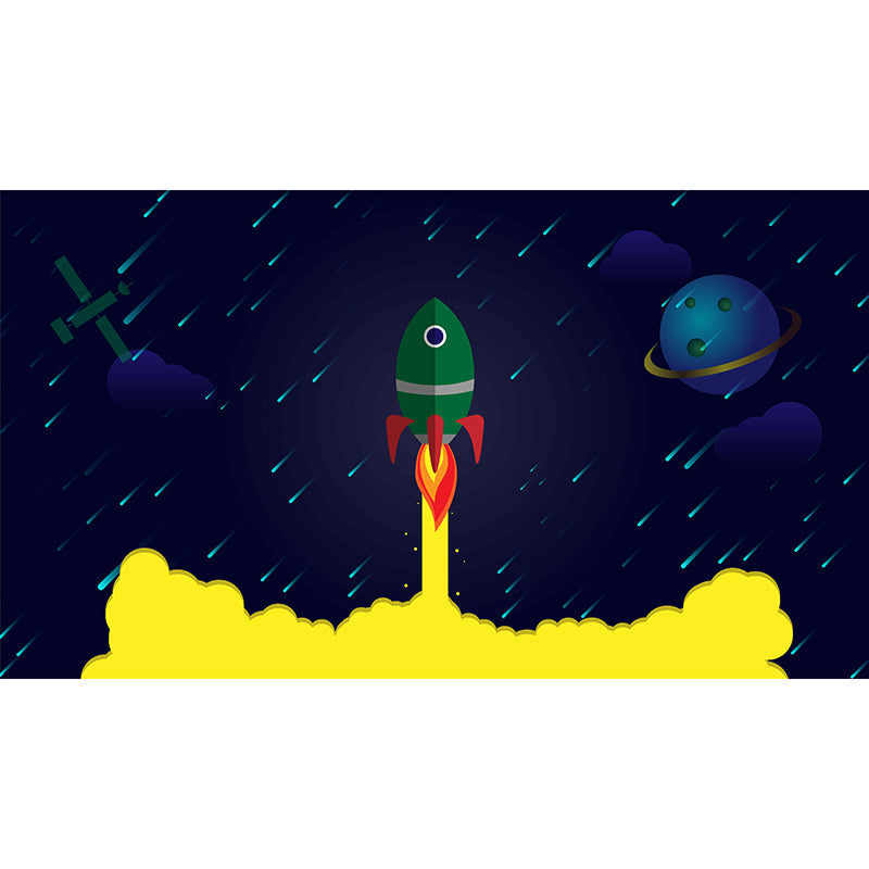 Rocket Launching Wallpaper Mural Creative Wall Covering for Kids Nursery Bedroom