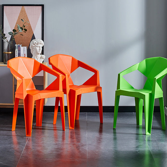 Home Contemporary Arm Chair Solid Back Plastic Stackable Dining Room Chair