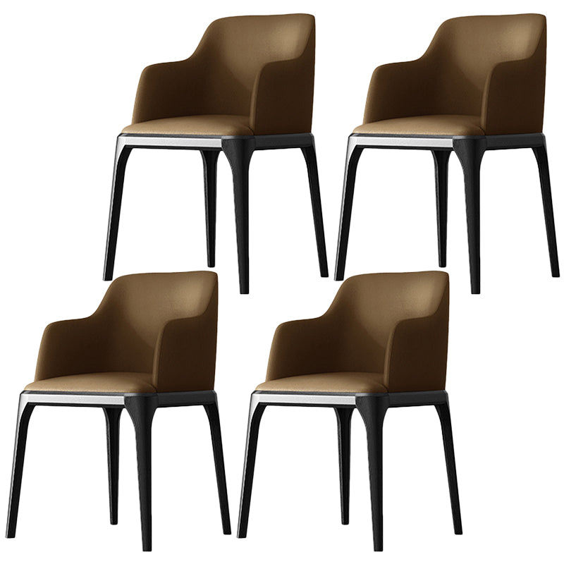 Contemporary Square Leather Dining Side Arm Chair for Kitchen with Wooden Legs