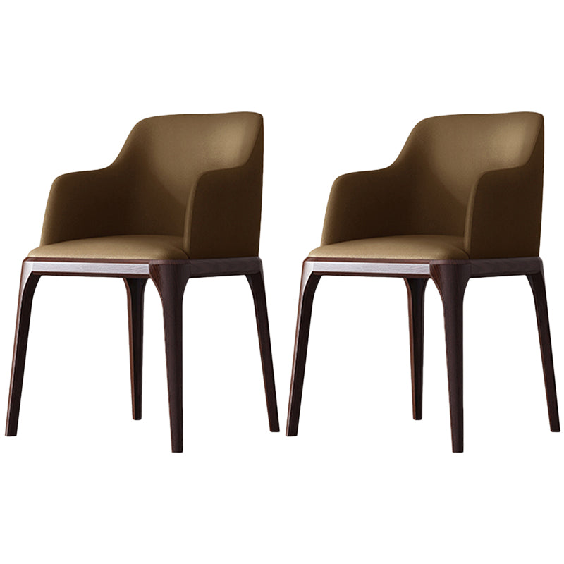 Contemporary Square Leather Dining Side Arm Chair for Kitchen with Wooden Legs