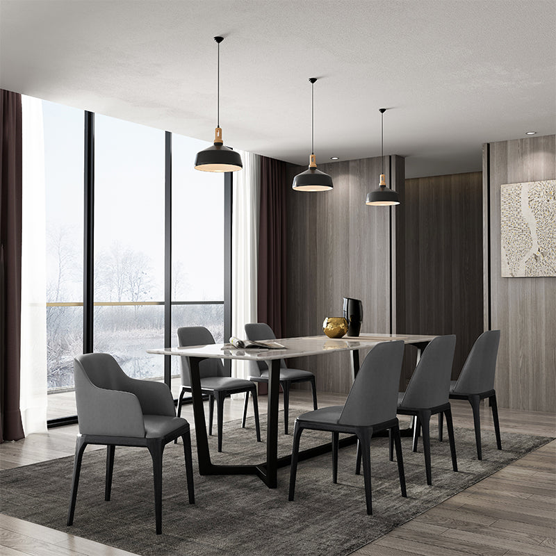 Contemporary Square Leather Dining Side Arm Chair for Kitchen with Wooden Legs