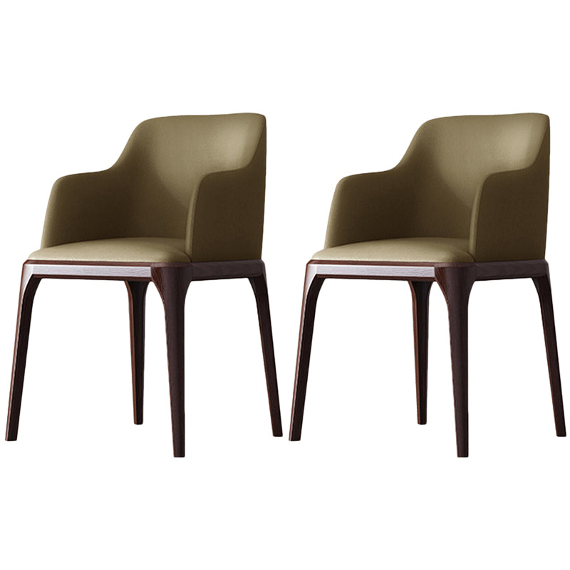 Contemporary Square Leather Dining Side Arm Chair for Kitchen with Wooden Legs