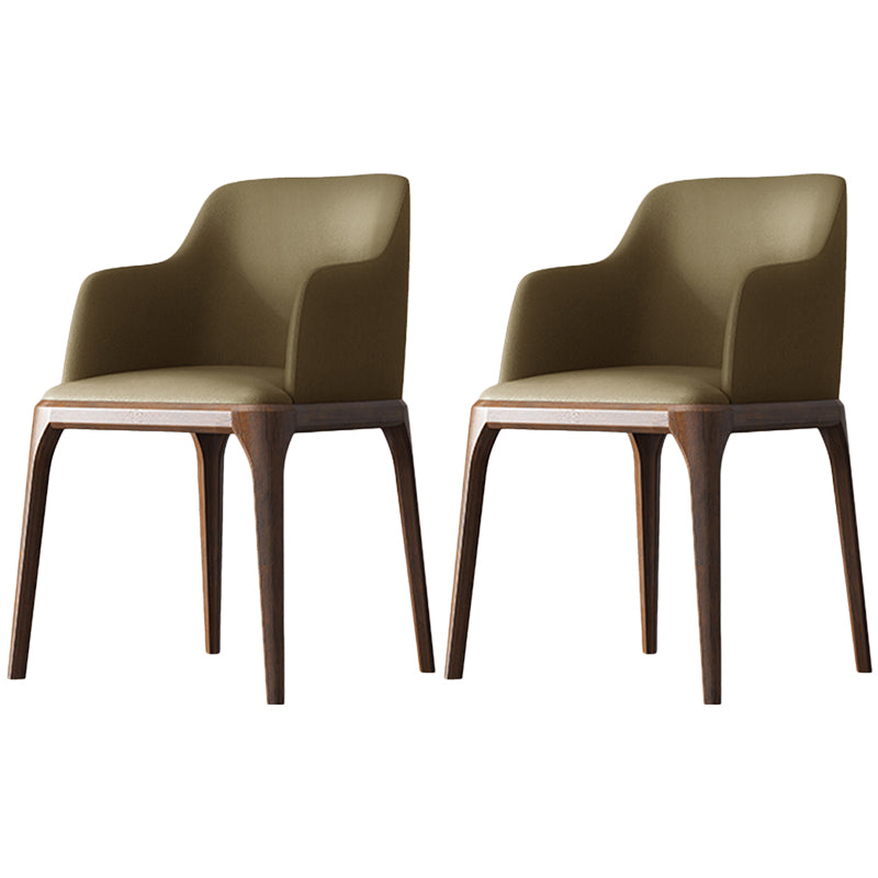Contemporary Square Leather Dining Side Arm Chair for Kitchen with Wooden Legs