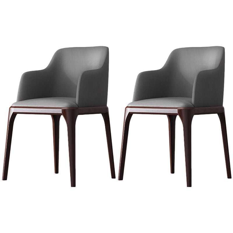 Contemporary Square Leather Dining Side Arm Chair for Kitchen with Wooden Legs