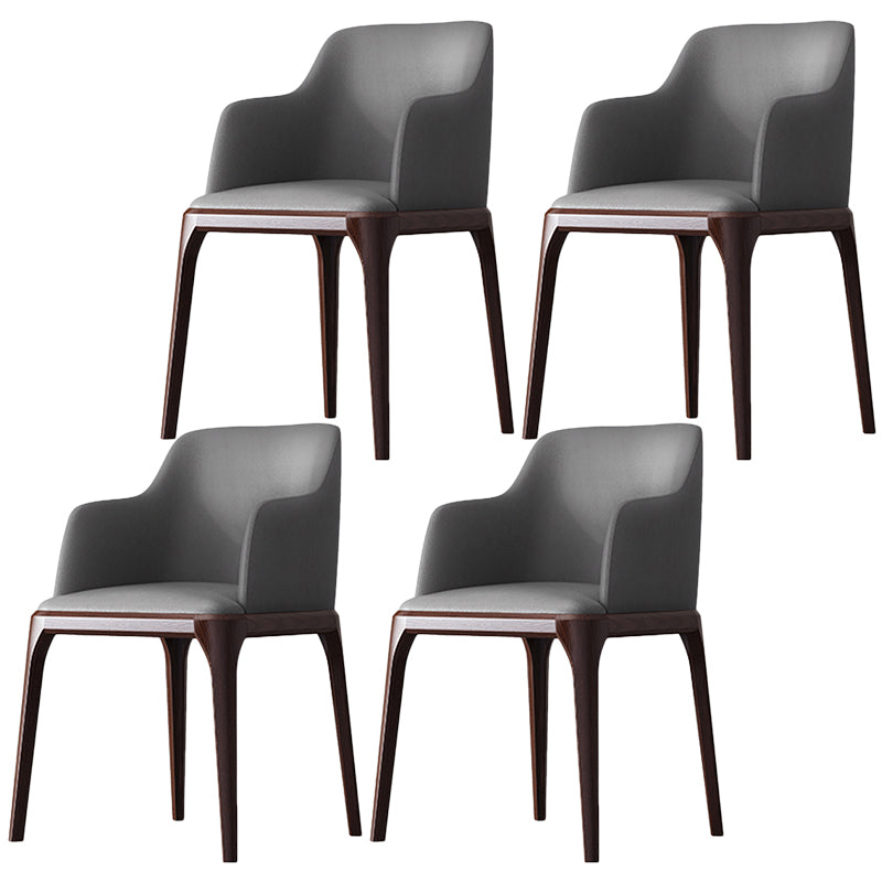 Contemporary Square Leather Dining Side Arm Chair for Kitchen with Wooden Legs