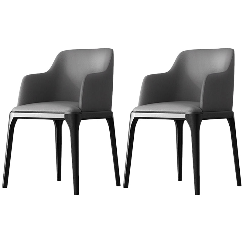 Contemporary Square Leather Dining Side Arm Chair for Kitchen with Wooden Legs