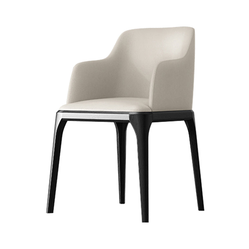 Contemporary Square Leather Dining Side Arm Chair for Kitchen with Wooden Legs