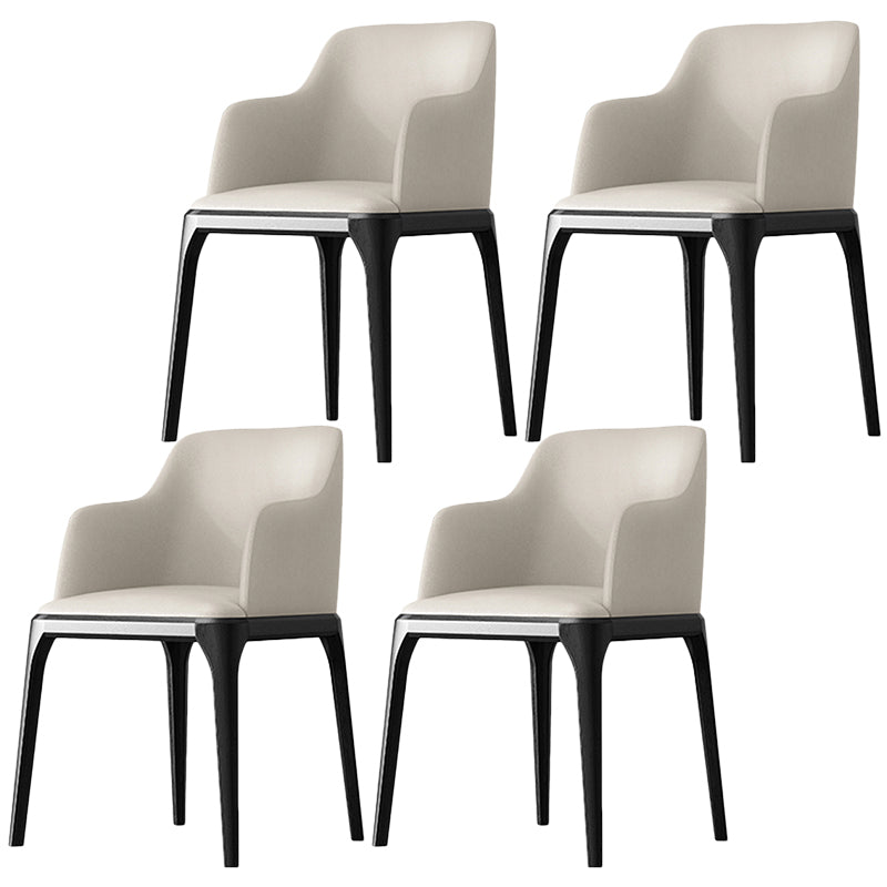 Contemporary Square Leather Dining Side Arm Chair for Kitchen with Wooden Legs