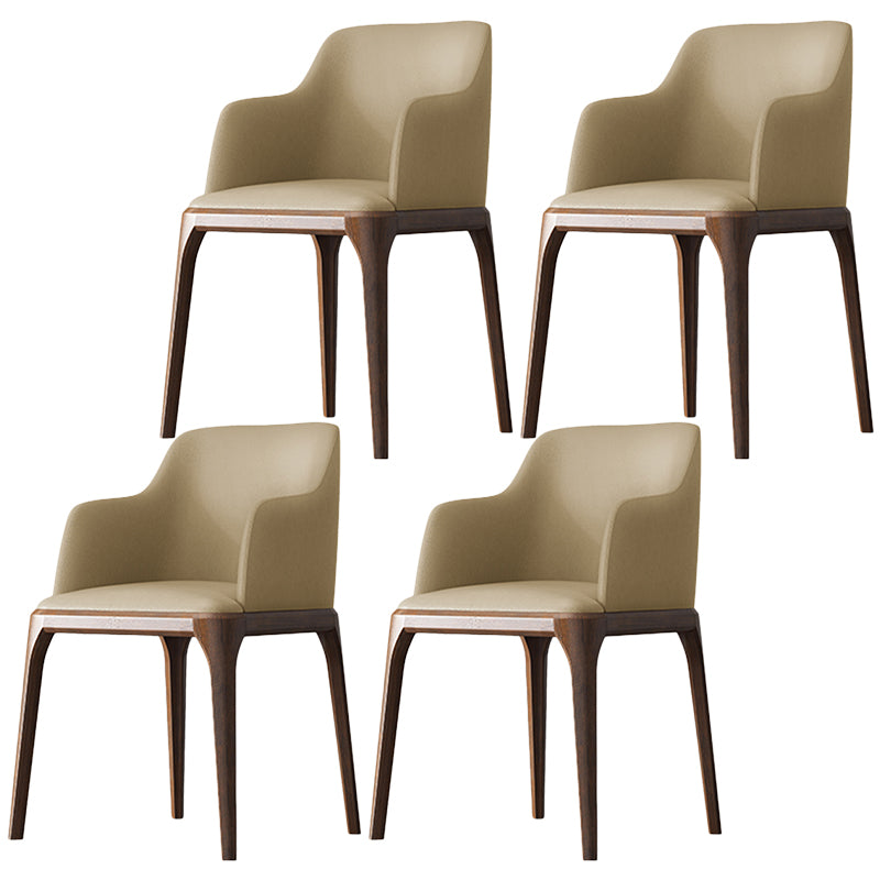 Contemporary Square Leather Dining Side Arm Chair for Kitchen with Wooden Legs