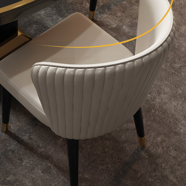 Contemporary Style Leather Chair Armless Parsons Chair with Wooden Legs for Dining Room