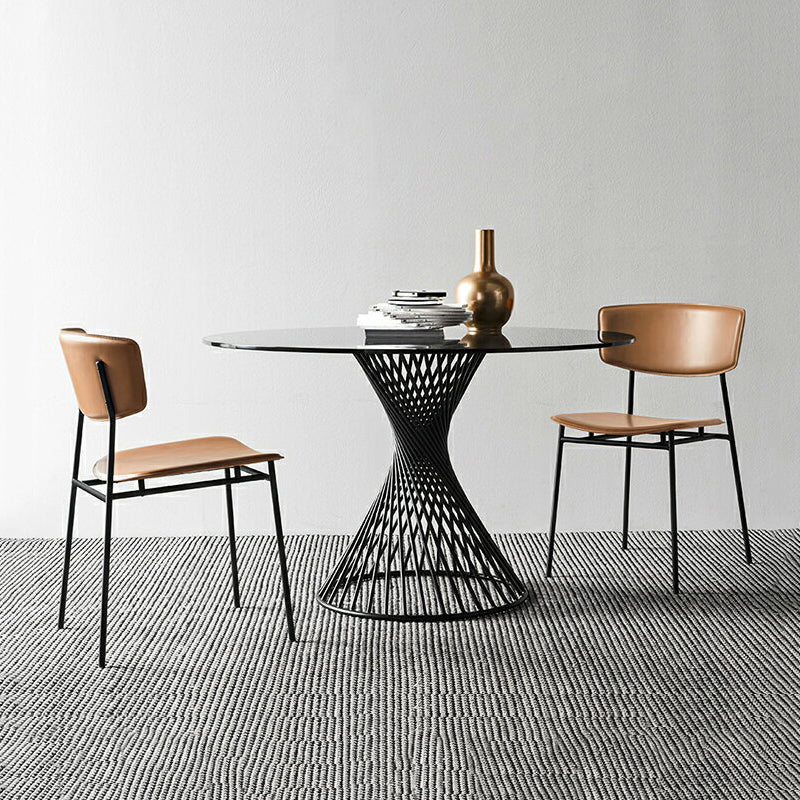 Chaise latérale de restaurant contemporaine en cuir, chaise de salle à manger ouverte de couleur foncée