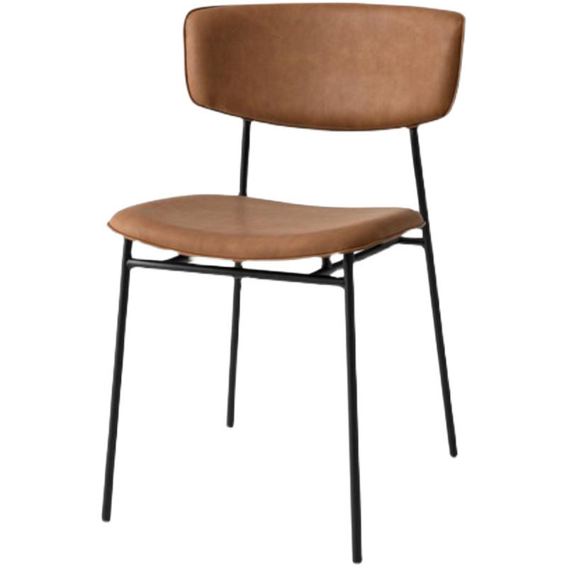Chaise latérale de restaurant contemporaine en cuir, chaise de salle à manger ouverte de couleur foncée