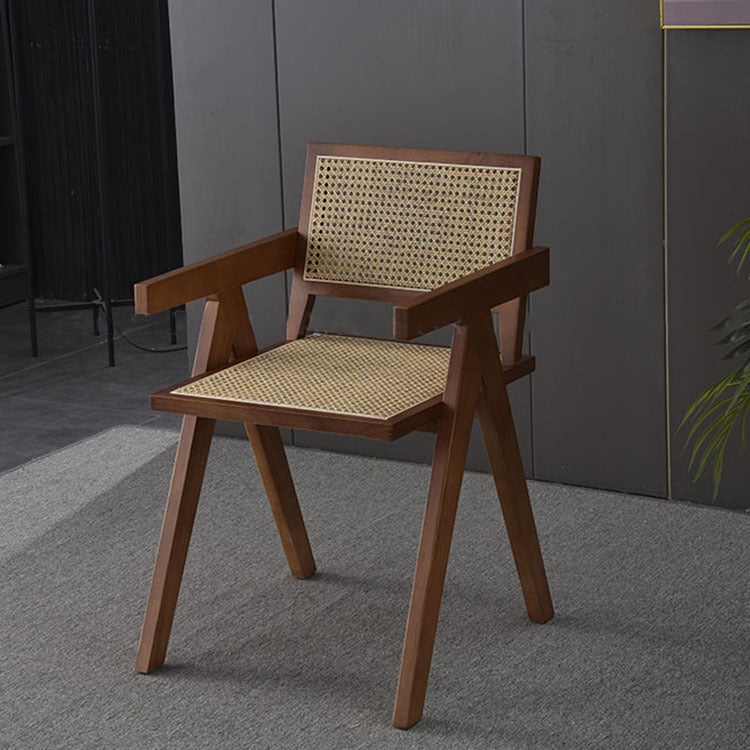 Contemporary Style Rubberwood Chair Open Back Arm Kitchen Dining Chairs