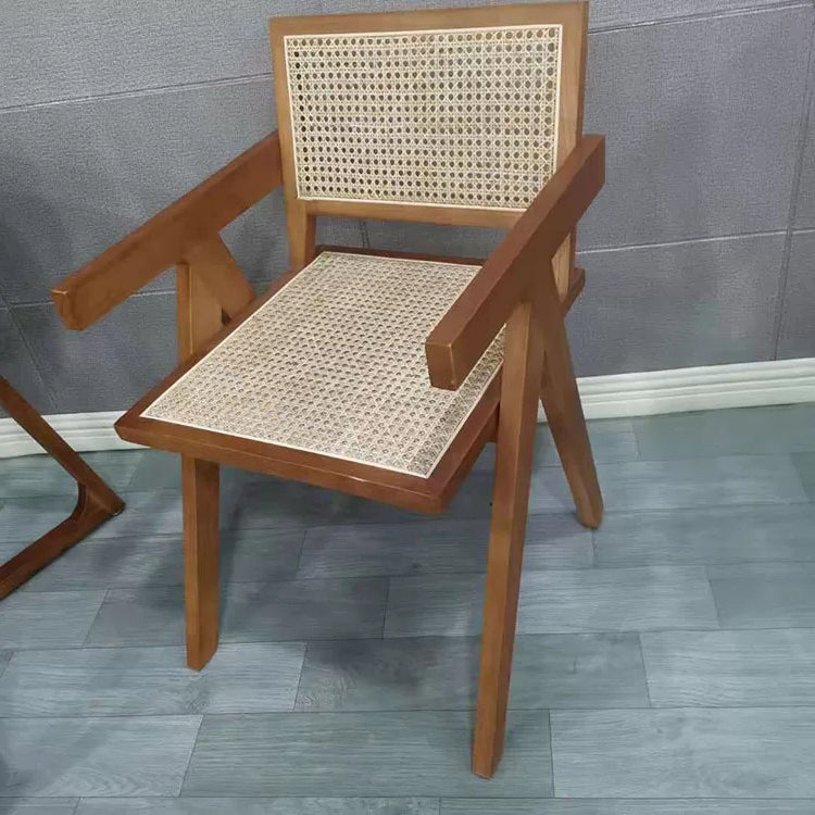 Contemporary Style Rubberwood Chair Open Back Arm Kitchen Dining Chairs