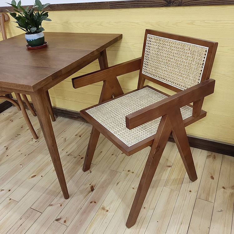 Contemporary Style Rubberwood Chair Open Back Arm Kitchen Dining Chairs