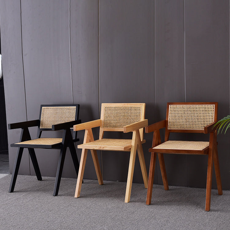 Contemporary Style Rubberwood Chair Open Back Arm Kitchen Dining Chairs