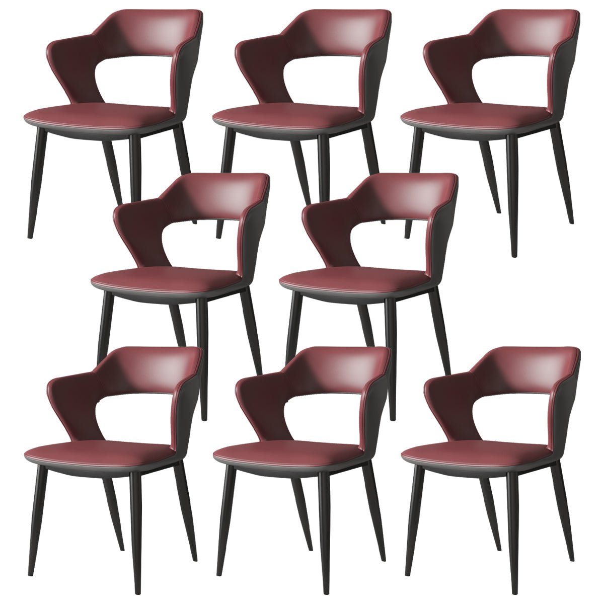 Industrial Style Faux Leather Side Chair with 4 Metal Legs Open Back Dining Side Chair