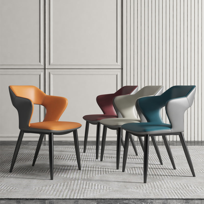 Industrial Style Faux Leather Side Chair with 4 Metal Legs Open Back Dining Side Chair