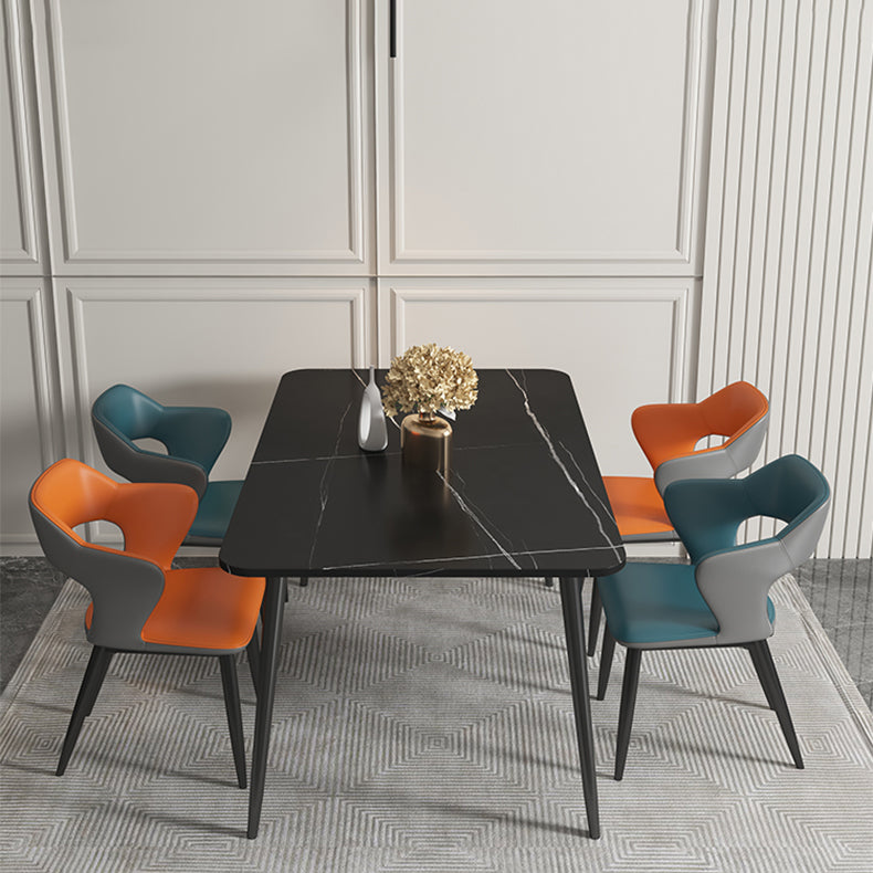 Industrial Style Faux Leather Side Chair with 4 Metal Legs Open Back Dining Side Chair
