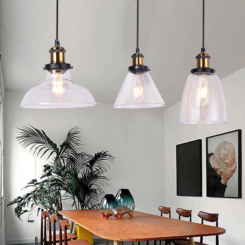 3-Light Round/Barn/Admix Multiple Lamp Pendant Industrial Style Brass Clear Glass Hanging Light Kit