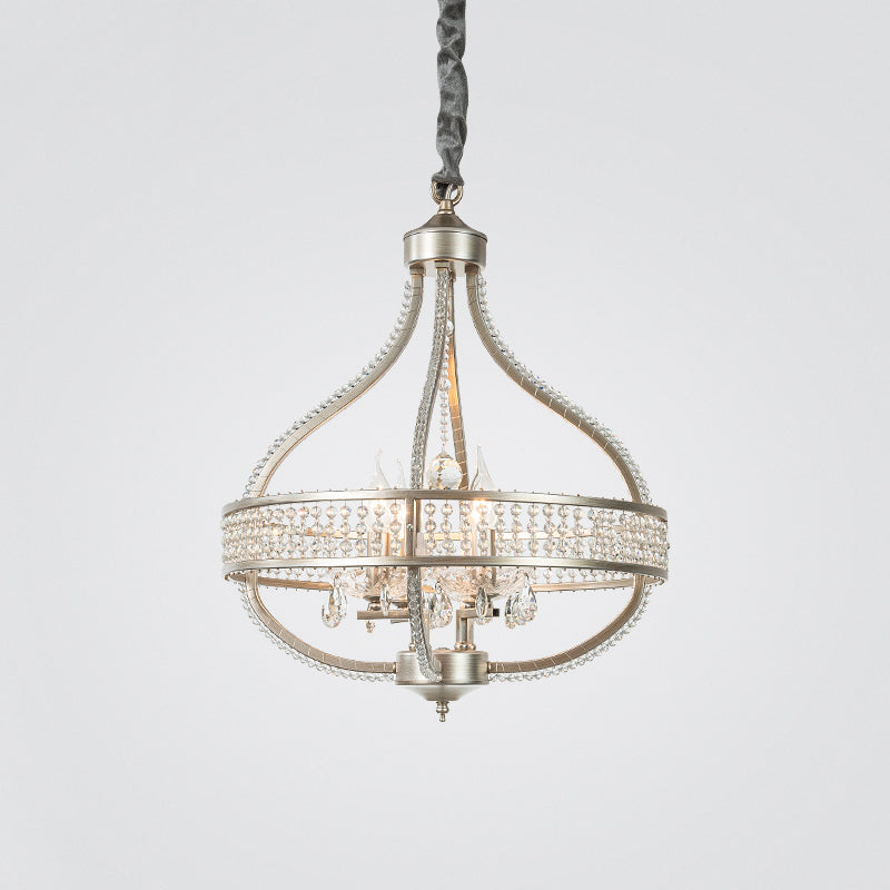 Silver Globe-Like Chandelier Luxury Modern Crystal Hanging Light for Dining Room