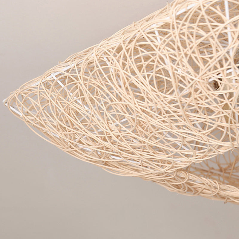 Asian Square Flush Mount Lighting 3-Light Rattan Flush Mount Ceiling Lights for Living Room