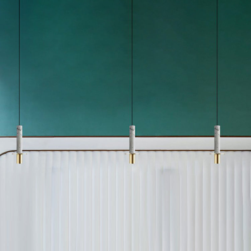 LED Marble Terrazzo Hanging Light Fixture Nordic Modern Style Living Room Long Downlight