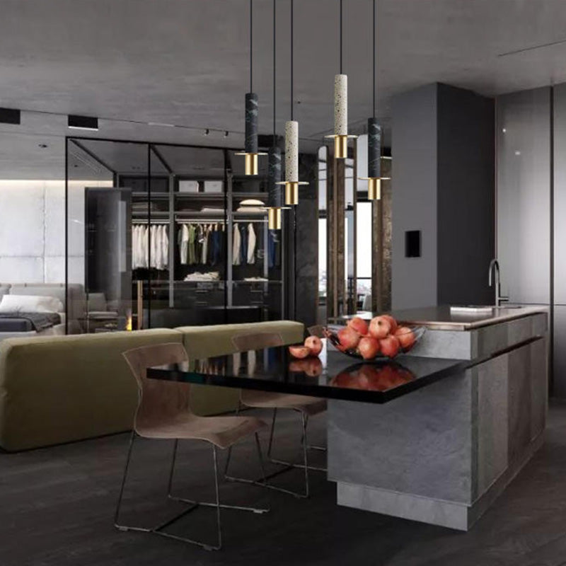 LED Marble Terrazzo Hanging Light Fixture Nordic Modern Style Living Room Long Downlight