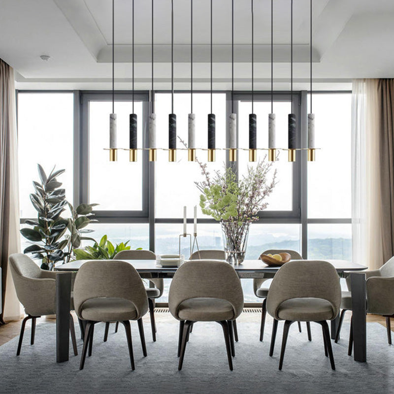 LED Marble Terrazzo Hanging Light Fixture Nordic Modern Style Living Room Long Downlight