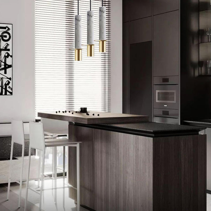 LED Marble Terrazzo Hanging Light Fixture Nordic Modern Style Living Room Long Downlight