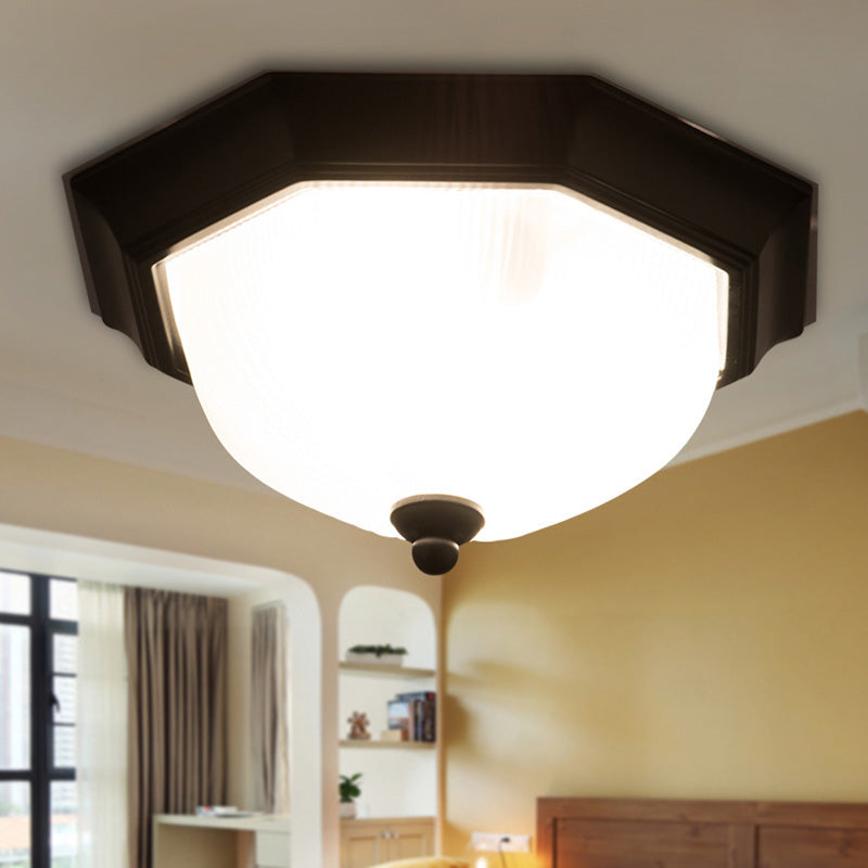 12" Wide Hexagon Flush Mount Classic Glass Flush Ceiling Light in Black