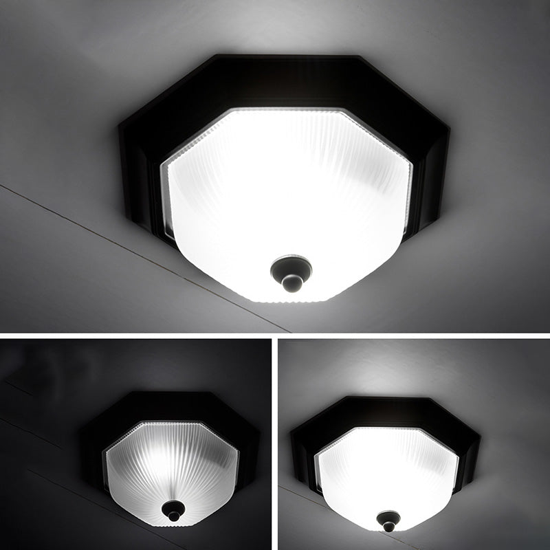 12" Wide Hexagon Flush Mount Classic Glass Flush Ceiling Light in Black