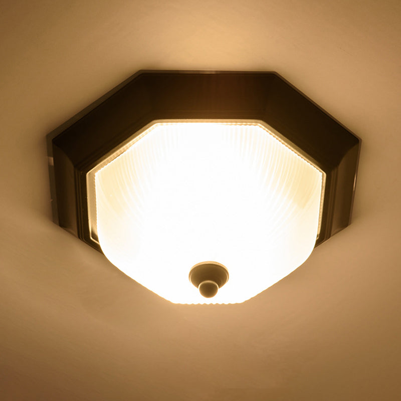 12" Wide Hexagon Flush Mount Classic Glass Flush Ceiling Light in Black