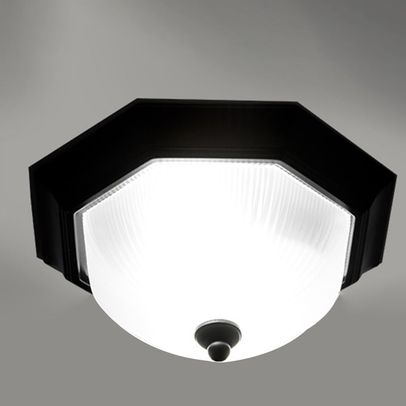 12" Wide Hexagon Flush Mount Classic Glass Flush Ceiling Light in Black