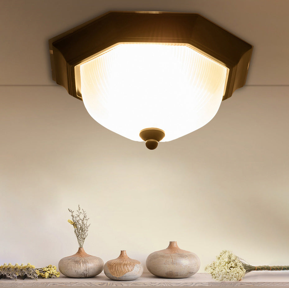 12" Wide Hexagon Flush Mount Classic Glass Flush Ceiling Light in Black