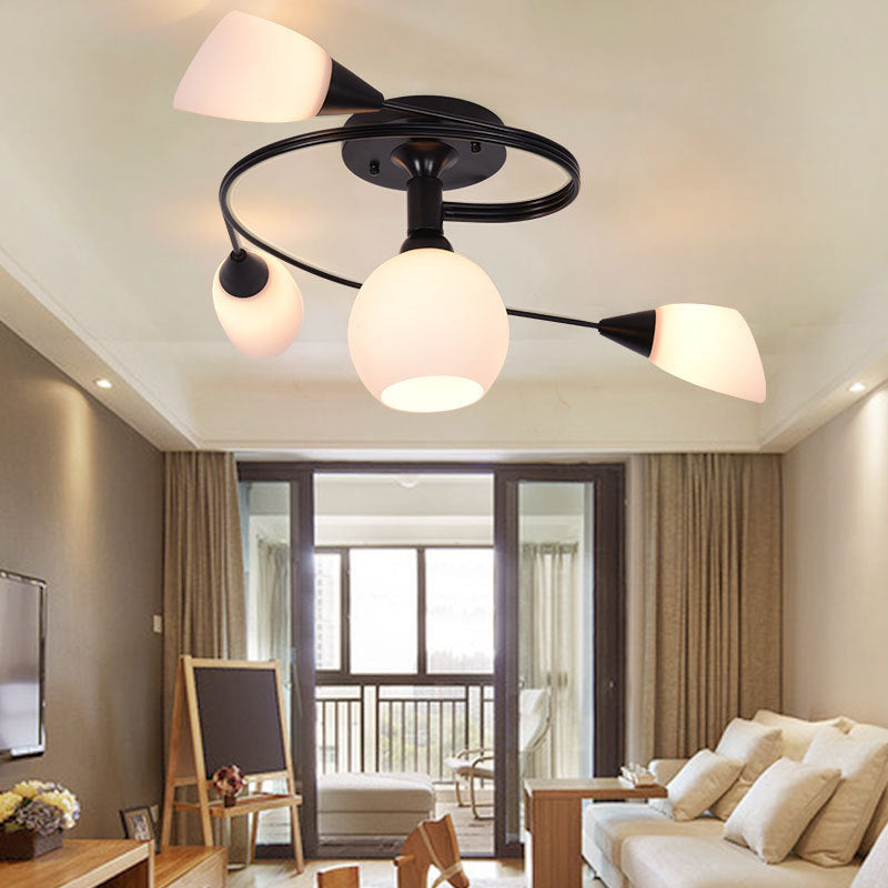Black Multi Lights Semi Flush Mount Traditional White Glass Ceiling Light for Living Room