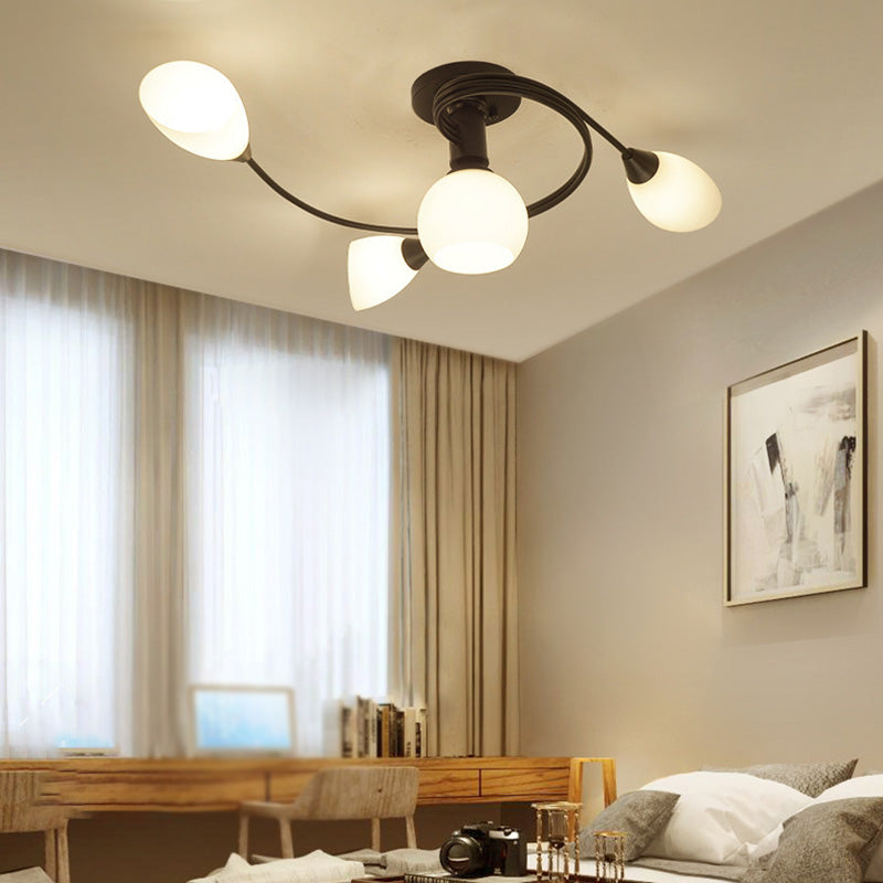 Black Multi Lights Semi Flush Mount Traditional White Glass Ceiling Light for Living Room