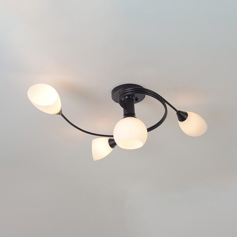 Black Multi Lights Semi Flush Mount Traditional White Glass Ceiling Light for Living Room
