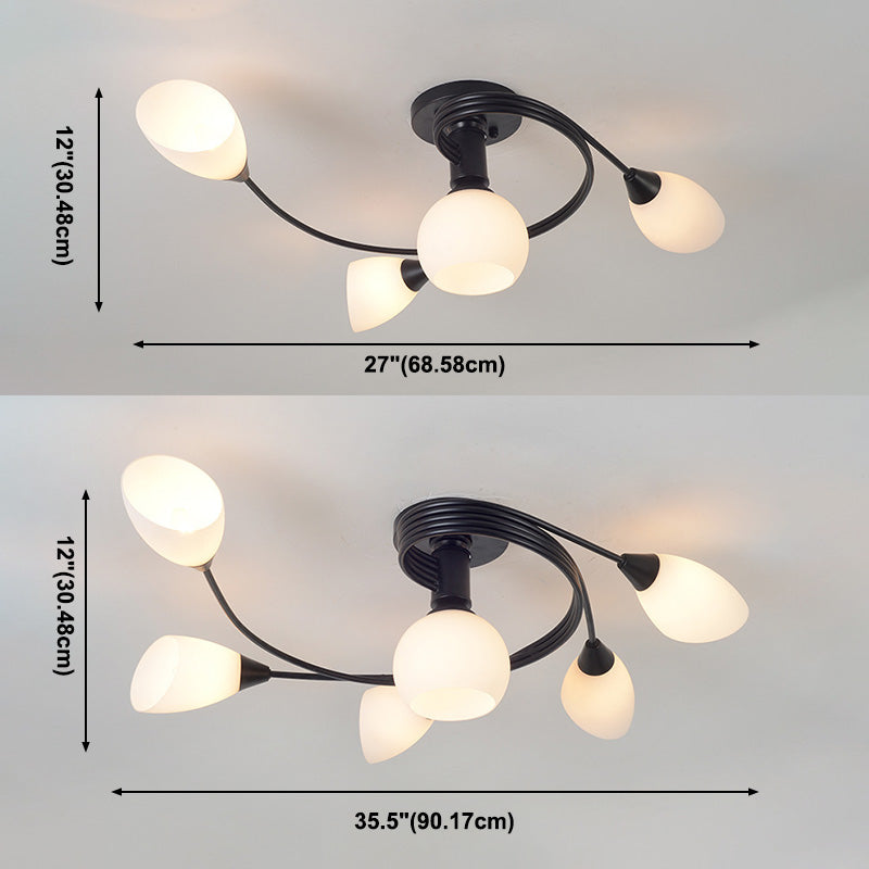 Black Multi Lights Semi Flush Mount Traditional White Glass Ceiling Light for Living Room