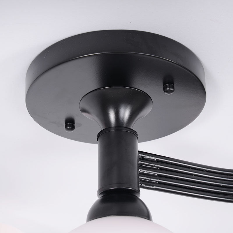 Black Multi Lights Semi Flush Mount Traditional White Glass Ceiling Light for Living Room