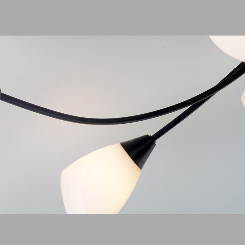 Black Multi Lights Semi Flush Mount Traditional White Glass Ceiling Light for Living Room