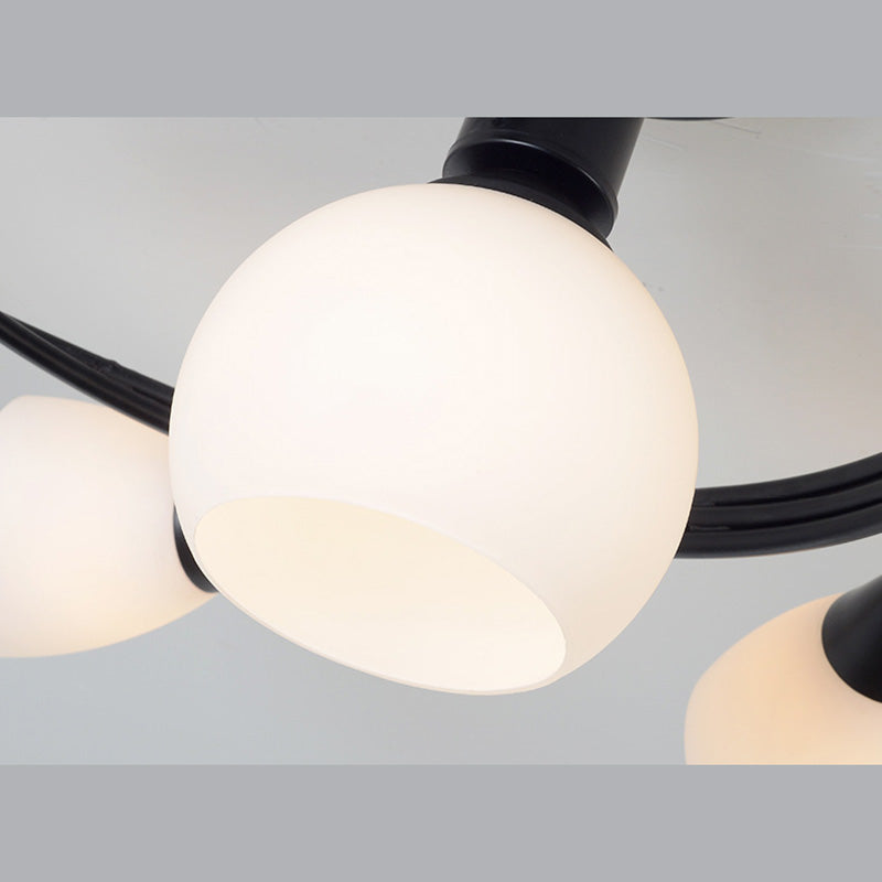 Black Multi Lights Semi Flush Mount Traditional White Glass Ceiling Light for Living Room